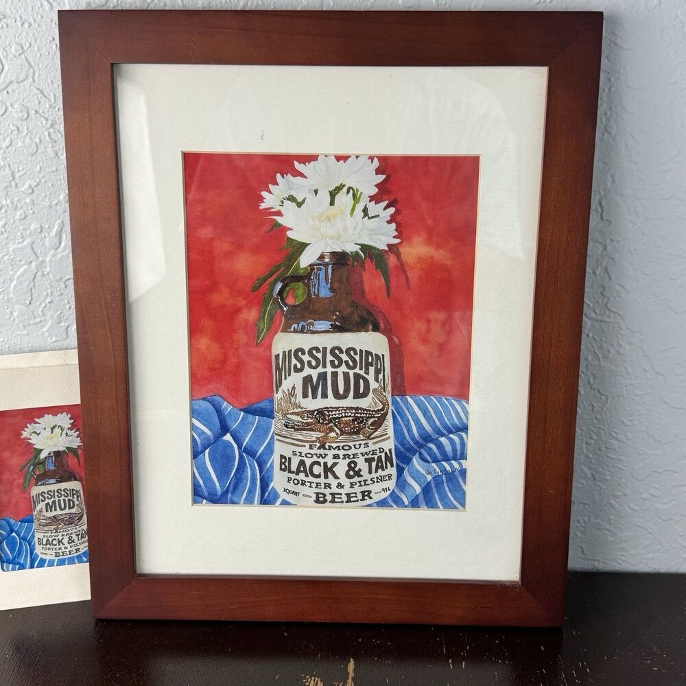Mississippi Mud Black & Tan Jo Lincoln Print From Watercolor Wood Frame 13x16